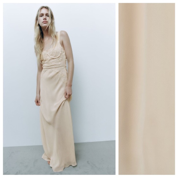 NWT. Zara Cream 100% Viscose Embraided Long Dress. Size S. - Picture 3 of 13